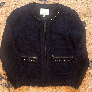 Rebecca Taylor Navy /Black Tweed Blazer with Studded Trim.